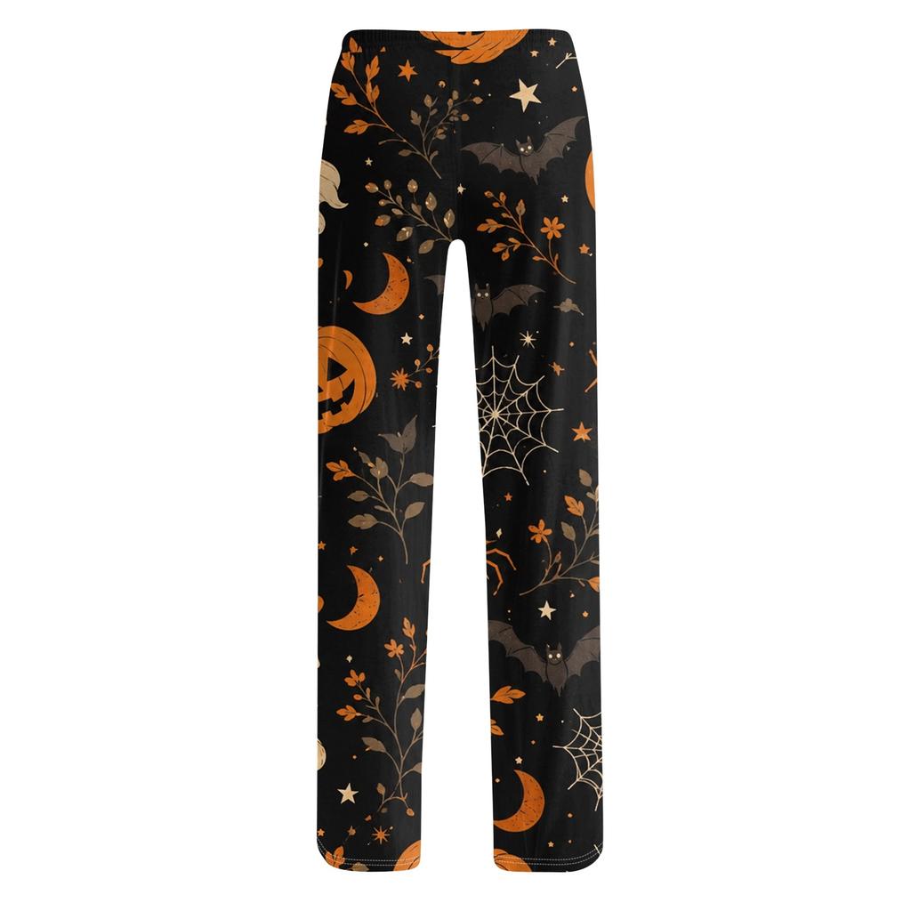 Women's Halloween Print Elastic Waist Drawstring Pajama Pants for Casual and Sleepwear