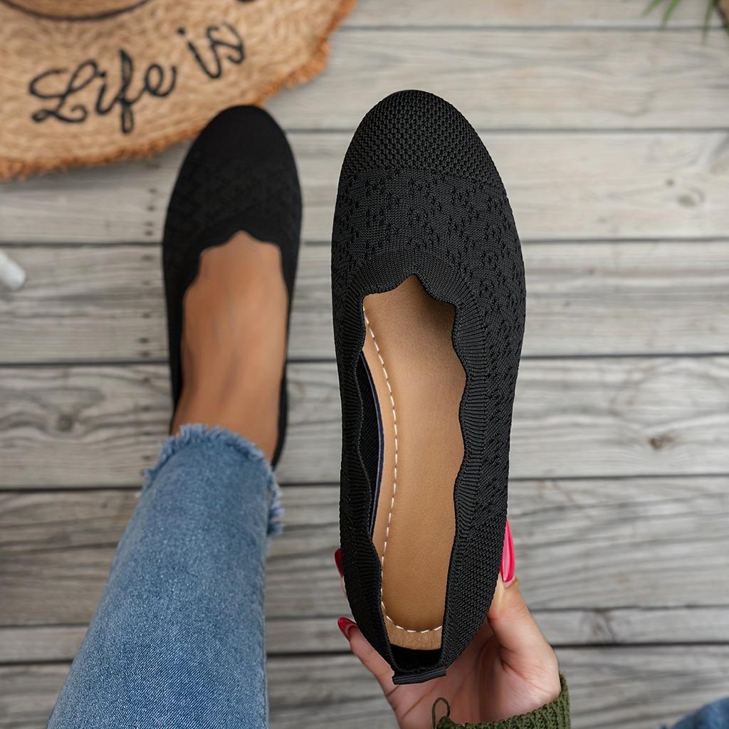 Women's Comfortable Casual Flat Shoes, Round Toe Slip-On Knit Women's Shoes, Women Shoes