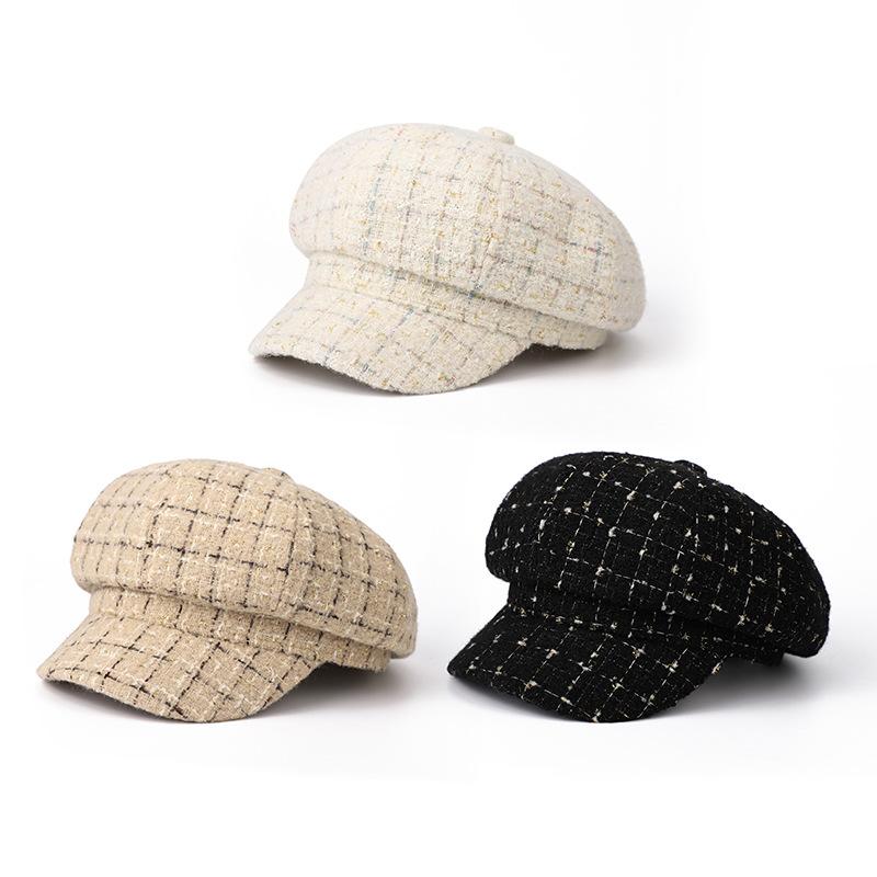 Women's Winter Hat Octagonal Plaid Retro Beret Newsboy Cap Autumn Winter Hats For Women Fashion Design Ladies Hat New Boina