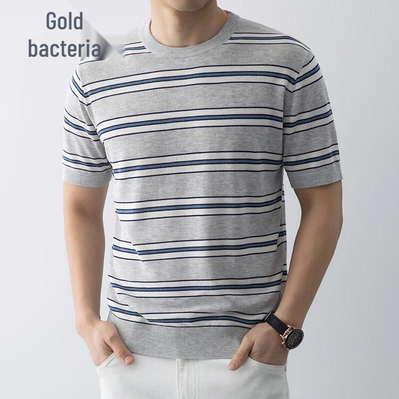 Men s Summer Striped Lyocell Blend Knit T-Shirt 3XL