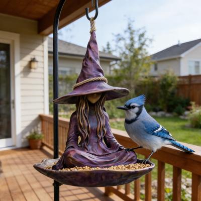 Hexengarten-Statue Vogelhäuschen für den Außenbereich Harz Hängend Wildvogel-Futterspender für Außenbereich Terrasse Hinterhof Vogelbeobachtung