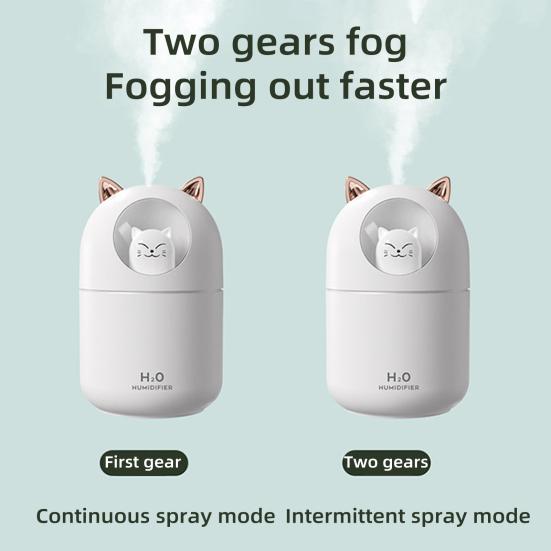 Umidificator USB Capacitate Mare 2 Moduri de Pulverizare Oprire Automată Zgomot Redus Umidificator de Aer în Formă de Pisică Difuzor de Uleiuri Esențiale cu Lumină de Noapte