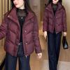 Womens Short Puffer Jacket Winter 2026 Thick Warm Cotton-Padded Coat Stand Collar Zip Front Casual Style