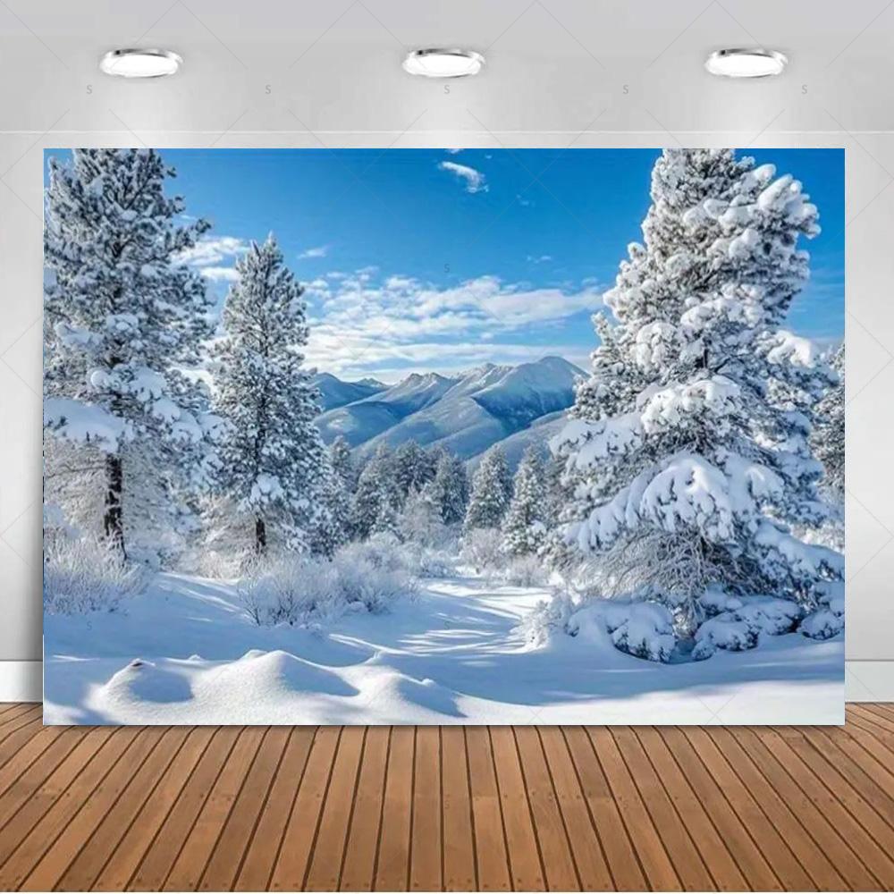 Paesaggio Invernale Scena di Neve Foresta Bianca Sfondo Fotografico Forniture Decorazioni Festa di Natale Striscione di Sfondo Oggetto di Scena per Foto