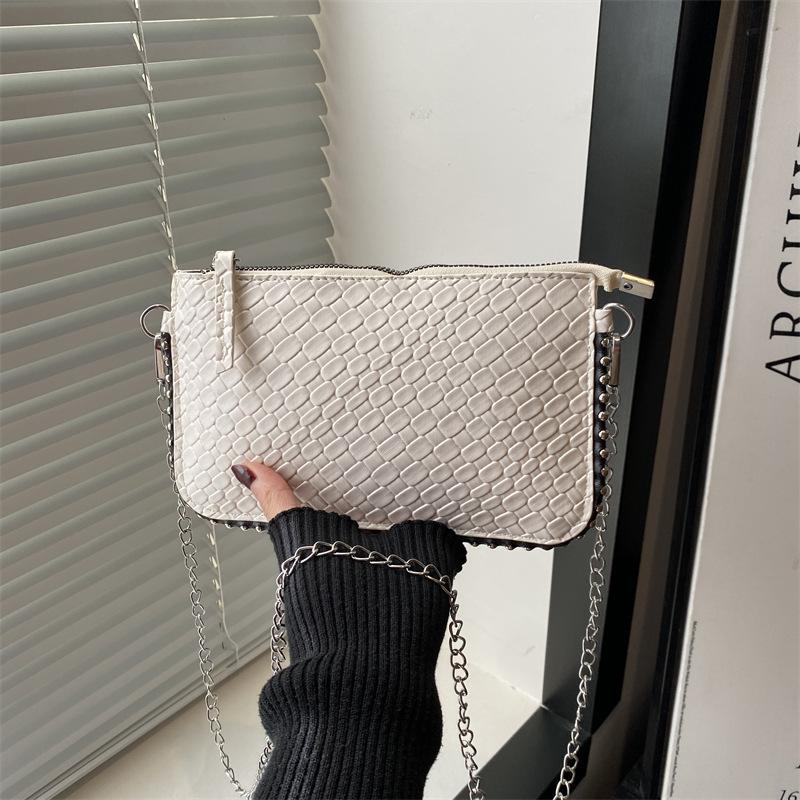 New chain tote bag high-end niche design chain shoulder bag clutch bag solid color simple messenger bag women