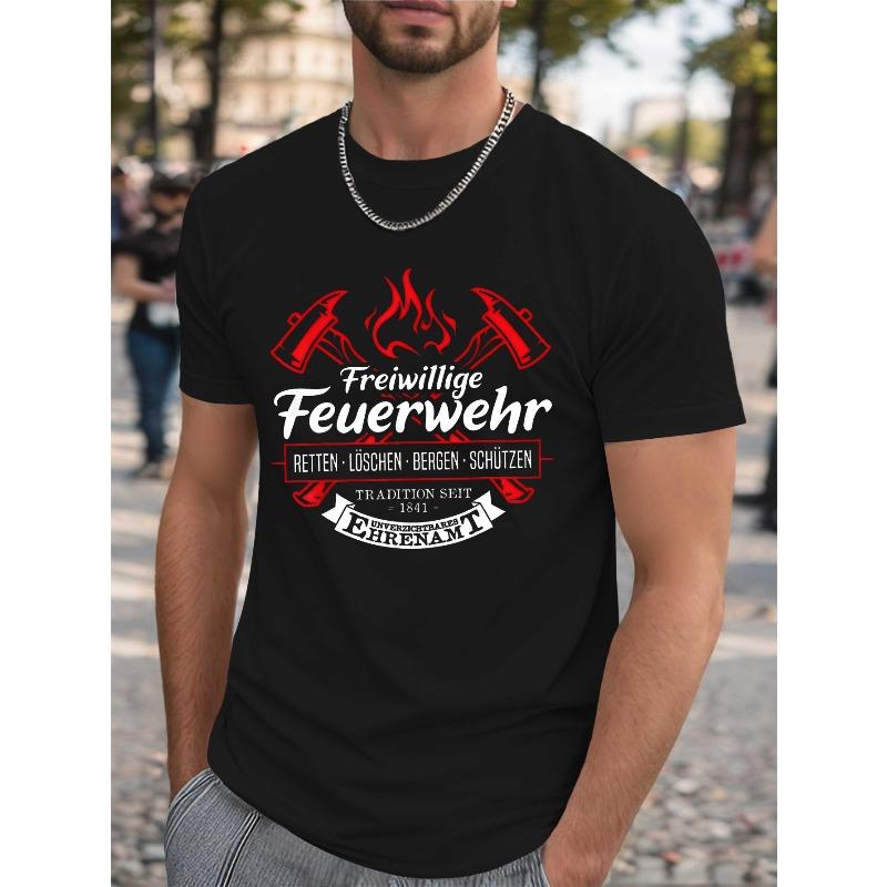 European sizes Firefighter German Streetwear Crinkle Plus Size Men s T-Shirt S чёрный