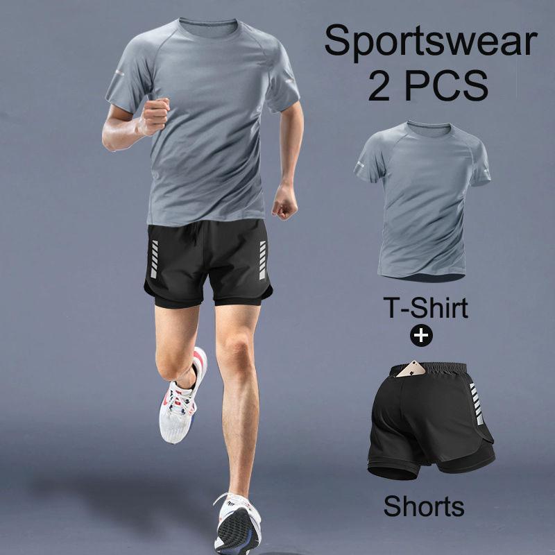 2026 Mens Sportswear 2 PCS Tracksuit Elastic Running Sets Football Basketball Tennis Sport Fitness GYM Suits Workout Clothing