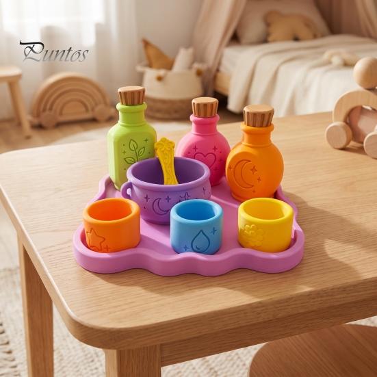 Interactive Sensory Exploration Gear Magic Potion Play Set, 3D Printed Making Pretend Kit Creative Imaginative Props with Bottles, Bowl, Spoon,