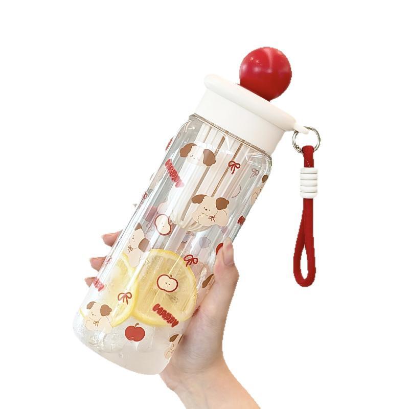 Cute Cartoon Floating Ball Straw Plastic Large Capacity Water Cup Portable High Aesthetic Value Anti-Fall Handy Cup For Girls