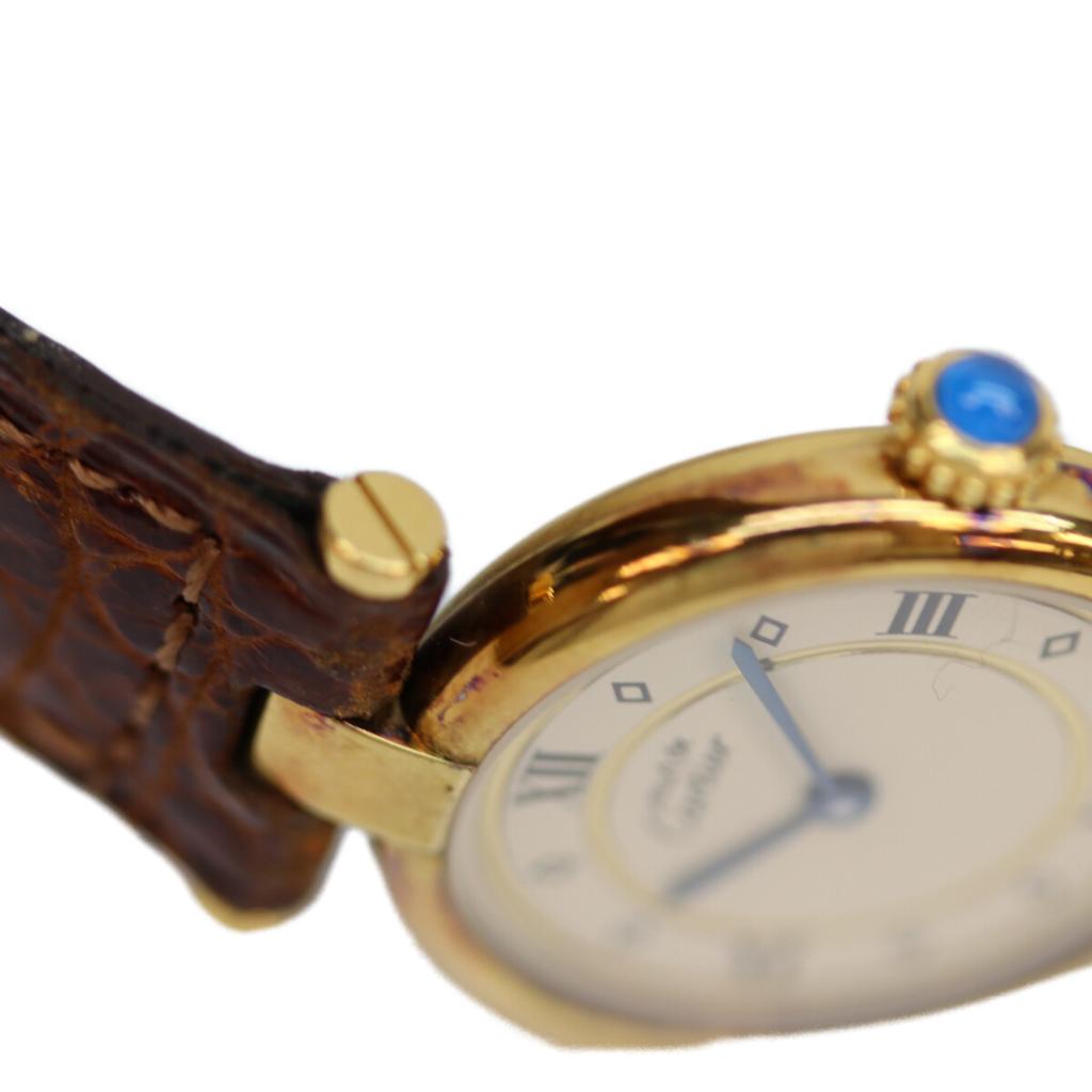 Cartier 925 Must Vendome Vermeil SM Kremowa Tarcza QZ Zegarki Skórzane Kremowy / ZłotyUżywany