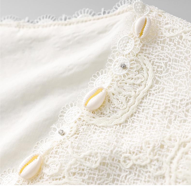 Nanyou Elegant Handmade Shell V-neck Embroidered Sleeveless Dress - Summer Vacation Style