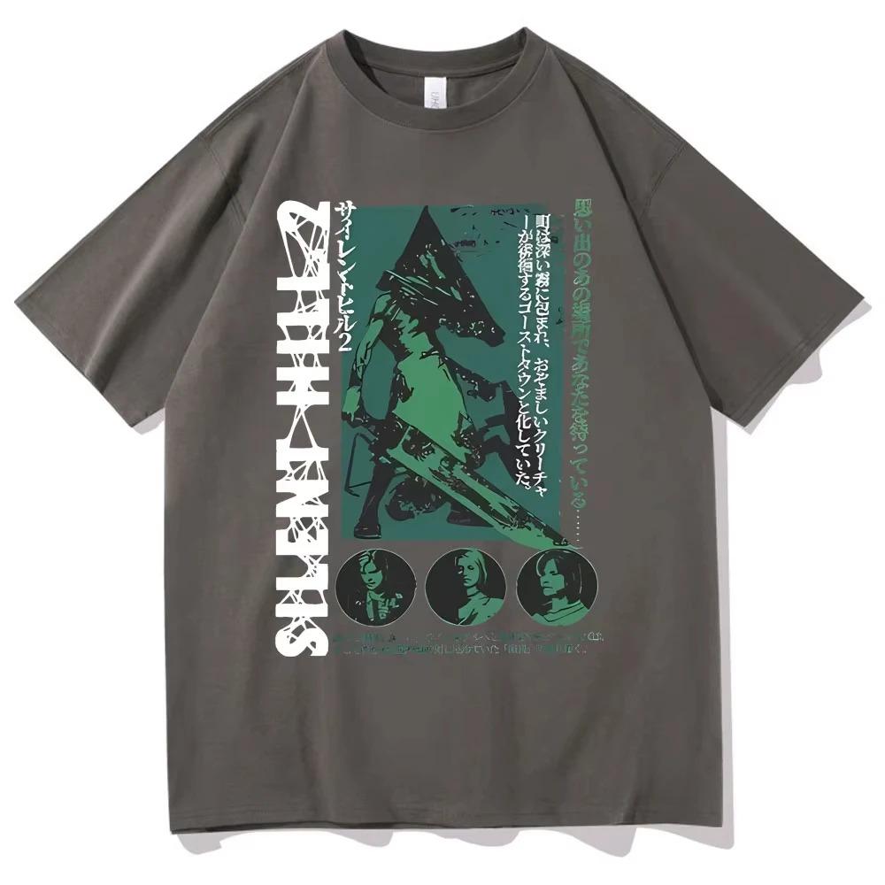 Silent Hill 2 Pyramid Head Survival Horror Game Graphic T-Shirt Retro Japanese Text White Unisex Oversized T-shirt