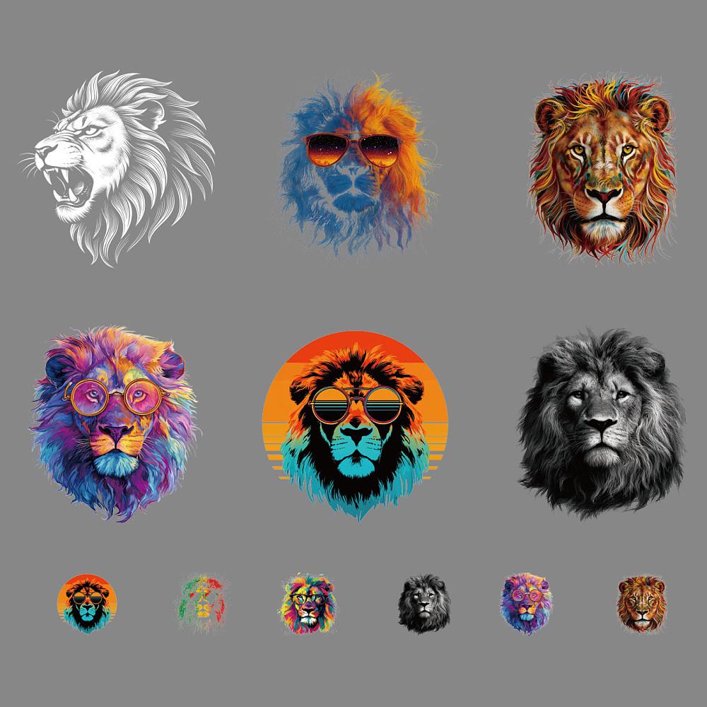 12Pcs 12 Styles Plastic Heat Transfer Film Logo Stickers Set for DIY T-Shirt Lion 80~250x65~250mm 1pc/style