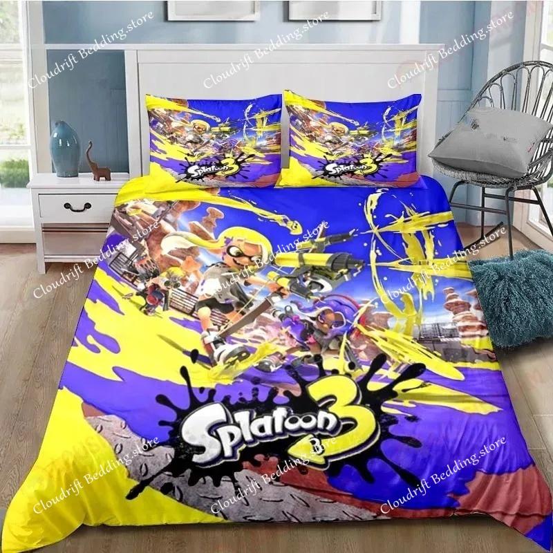 Cartoon game S-Splatoon Duvet Cover Pillowcase Bedding Set Adult Boys Girls Bedroom Decoration Children Gift Single Double Size