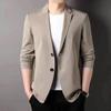Men Suit Coat Lapel Long Sleeve Buttons Placket Suit Jacket with Pockets Solid Color Sun Protection Thin Business Outerwear