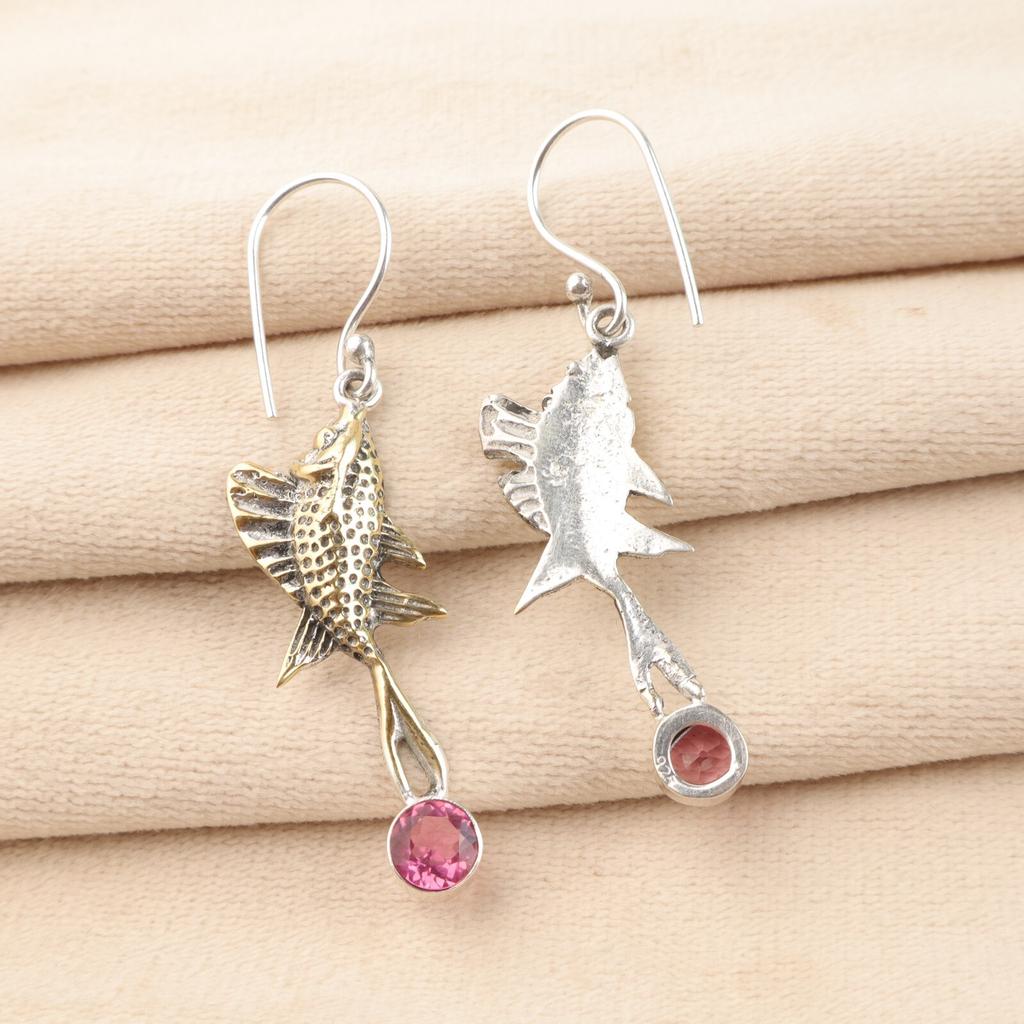 Pink Tourmaline Gemstone 925 Sterling Silver Jewelry Handcrafted Earrings 2.17" EE-148-16