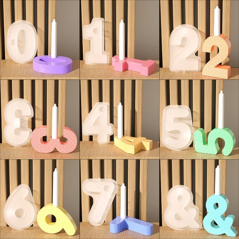 2026 New DIY Crystal Resin Arabic Numerals Candlestick Symbols & Gypsum Resin Candle Base Handmade Number Mold for Crafting