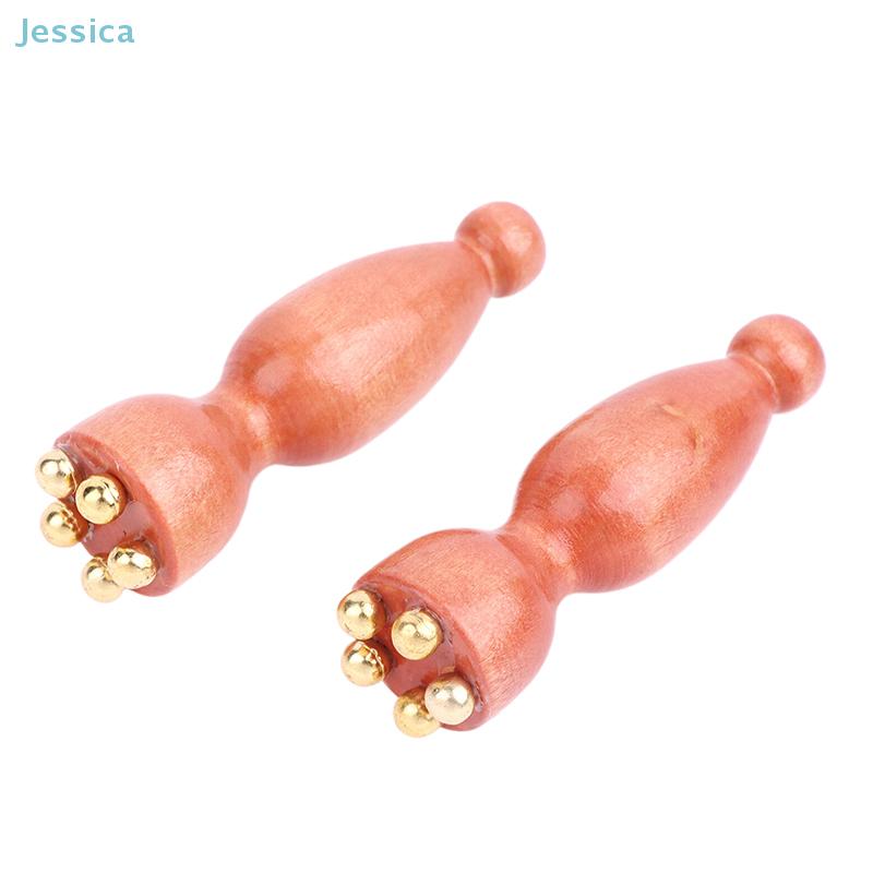 2Pcs Lotus Seedpod Brass Beads & Rosewood Facial Gua Sha Tool Eye Relaxation Spot Meridians Acupoint Massage Handheld