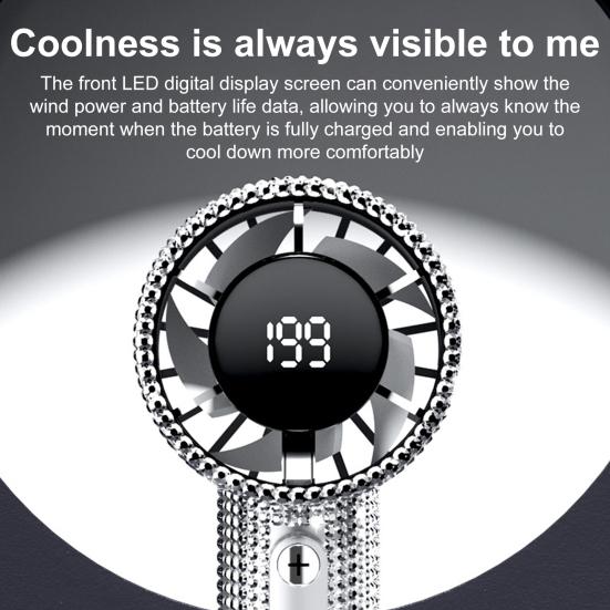 Přenosný vějíř s kamínky, LCD displej, 199 rychlostí, nastavitelný, dobíjecí přes USB, letní chladicí ventilátor, venkovní kempování, cestování, mini osobní ventilátor