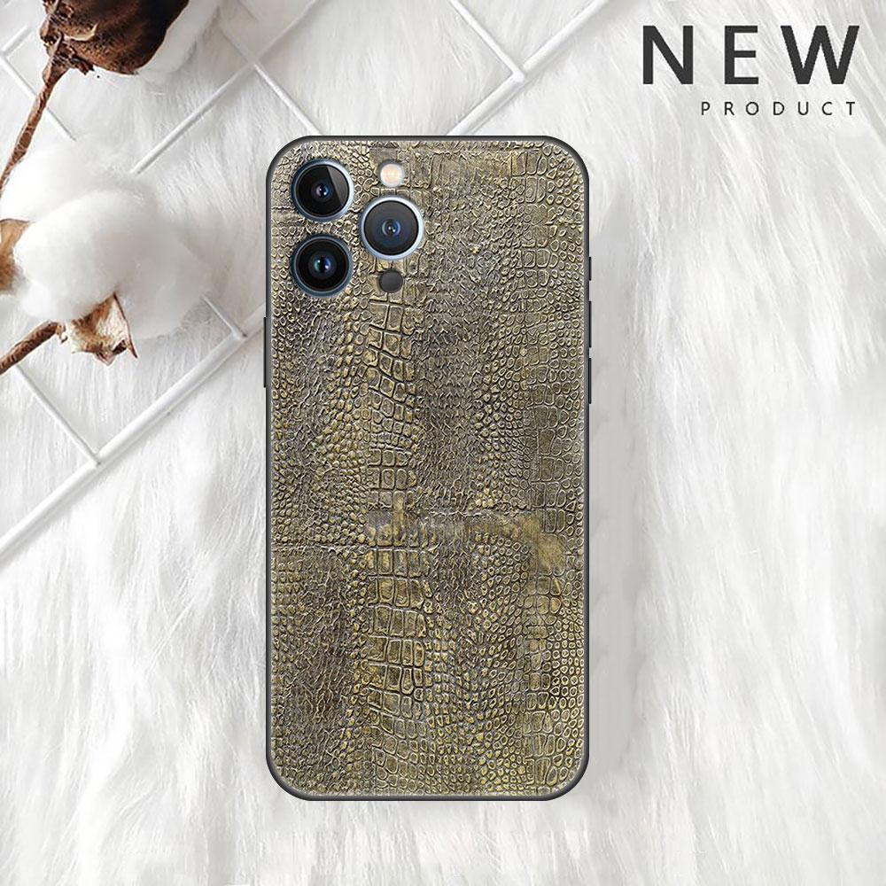 Etui Case Dla Apple iPhone 14 11 13 7 12 Pro 7 XR XS Max 8 Plus 6 14Pro 13Mini Czarne Miękkie Etui na Telefon Wzór Skóry Węża Zwierzęcy