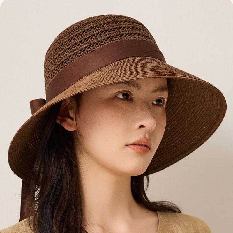 Summer Straw Sun Hat Women's Bow Outdoor Seaside Vacation Sunscreen Hat