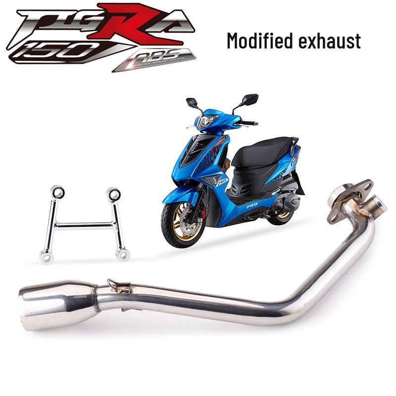 Applicable PGO Tigra 150ABS Exhaust: Blue Stainless Steel Front + Carbon Fiber Tail Section
