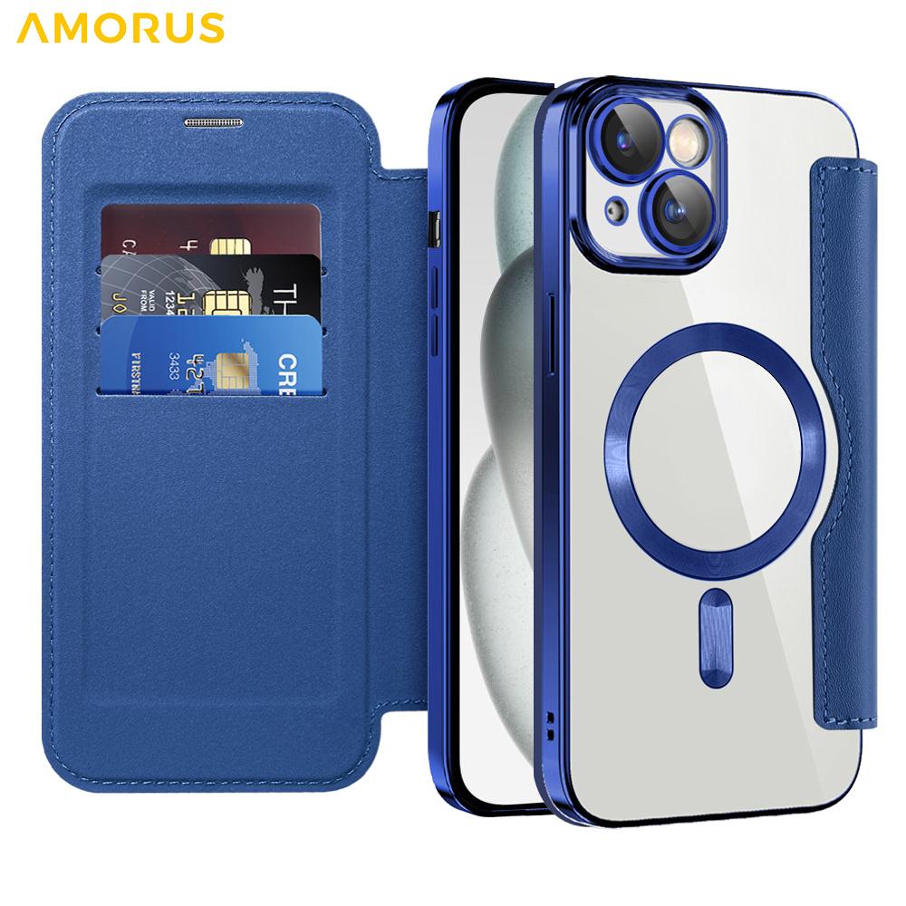 For iPhone 15 Case Compatible with MagSafe RFID Blocking Card Holder Leather Phone Cover