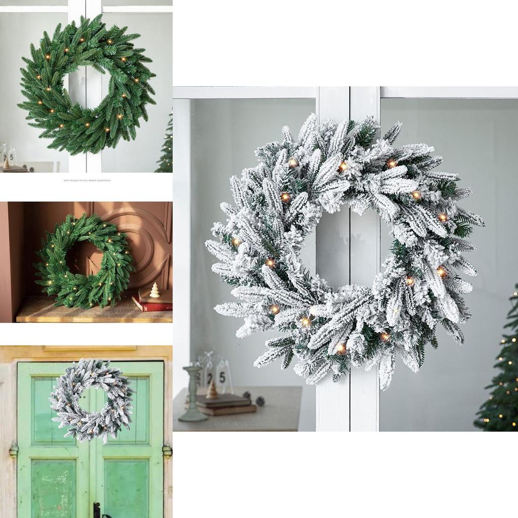 New Christmas Wreath Door Hanging 50/60cm Green Pe Mixed Leaf Snowflake Decor