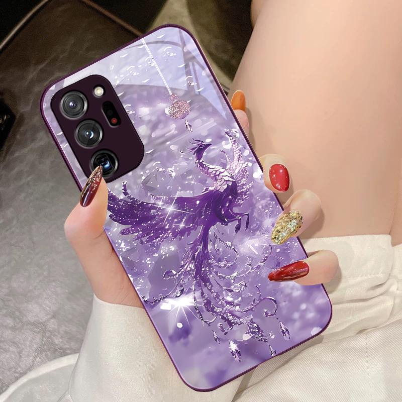 Broken Diamond Phoenix For Samsung Galaxy Note 8 9 10 PRO 20 Ultra A01 02 03 Core 04E 4G 12 13 5G Tempering Glass Phone Case
