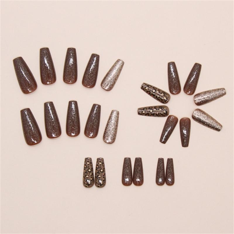 24 Pieces Leopard Designs Press On Nail Manicure Nail Art False Nail Stick On Nail Adds A Touch Of Fashion To Your Style