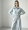 European and American casual knit set: women's half-zip sweater + high-waisted wide-leg pants, weighty two-piece set