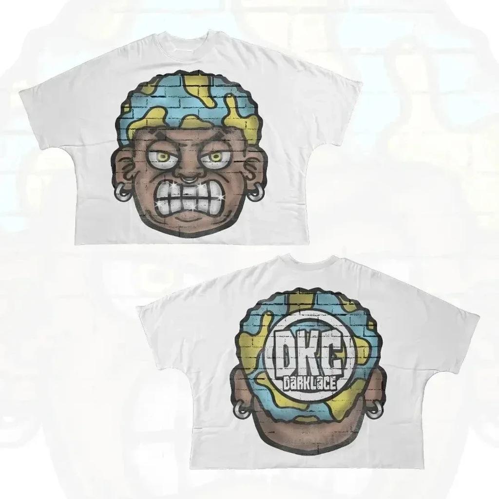 Streetwear Y2K Baumwoll-T-Shirt Harajuku Grafikdruck Oversized Punk Kurzarm-T-Shirt Rock Goth Retro Top Hip Hop Tee Mode