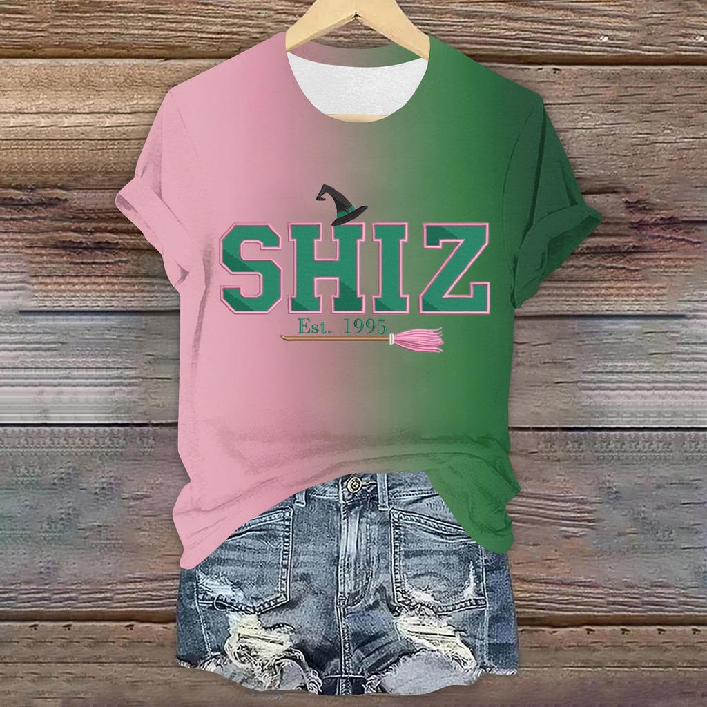 Women's Casual Printed T-shirt Round Neck Pullover Short Sleeve Top