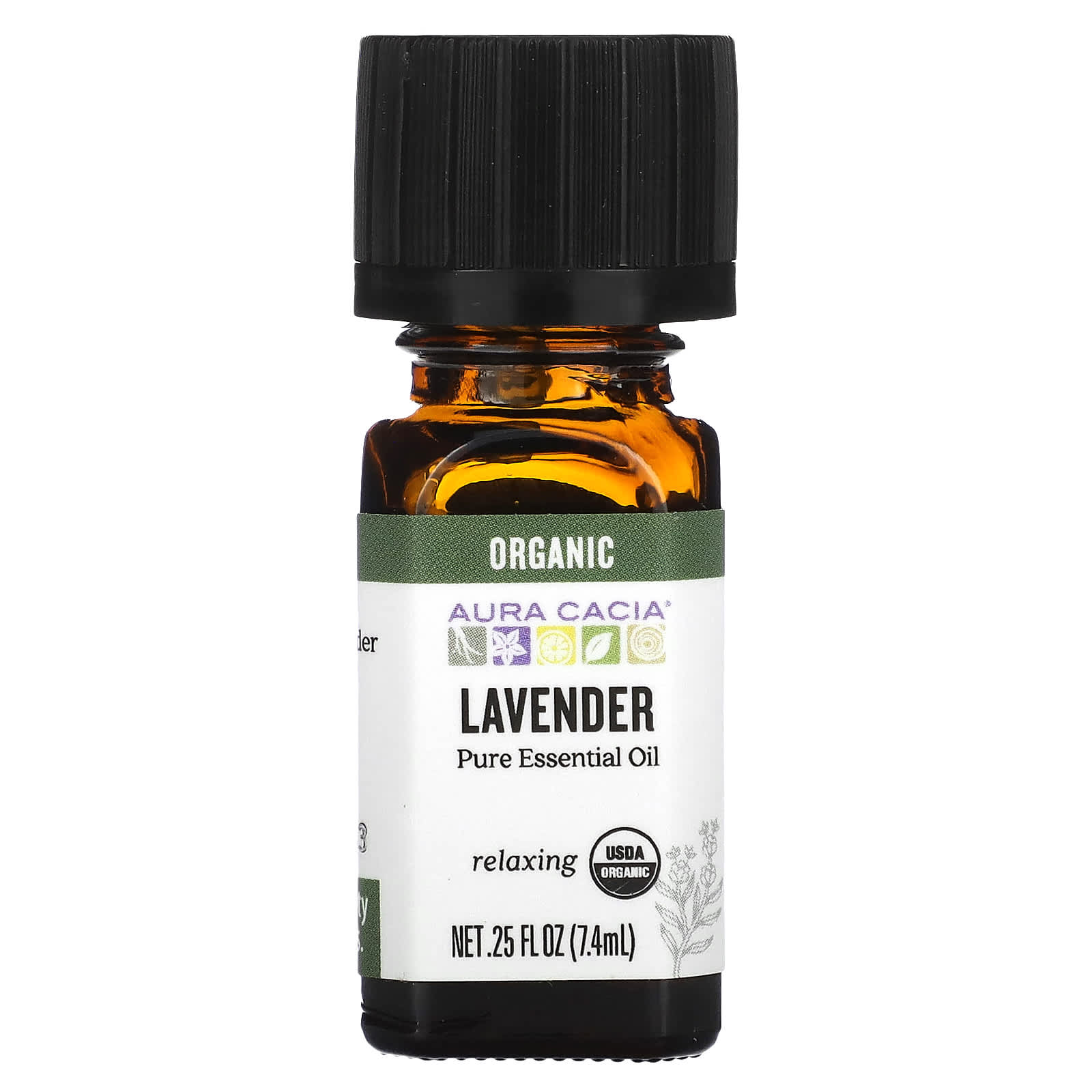 

Aura Cacia, чистое эфирное масло, органическая лаванда, 0,25 жидких унций (7,4 мл)