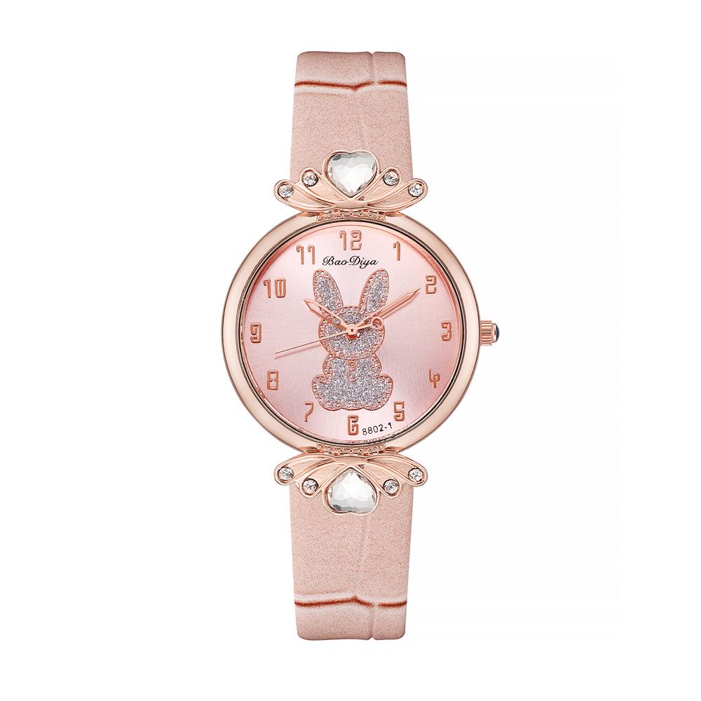 Orologio da polso al quarzo alla moda Douyin con fiocco, design di coniglio e quadrante digitale semplice