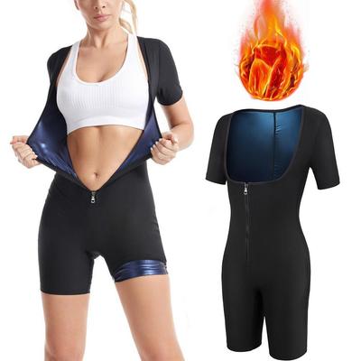 Women's European-American Sauna Sweat Body Shaper Yoga Suit, Short Sleeve, One-Piece