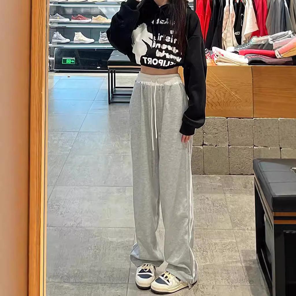 Casual Sweatpants for Women In Autumn New Korean Style High Waist Loose Straight Floor Long-length Trousers