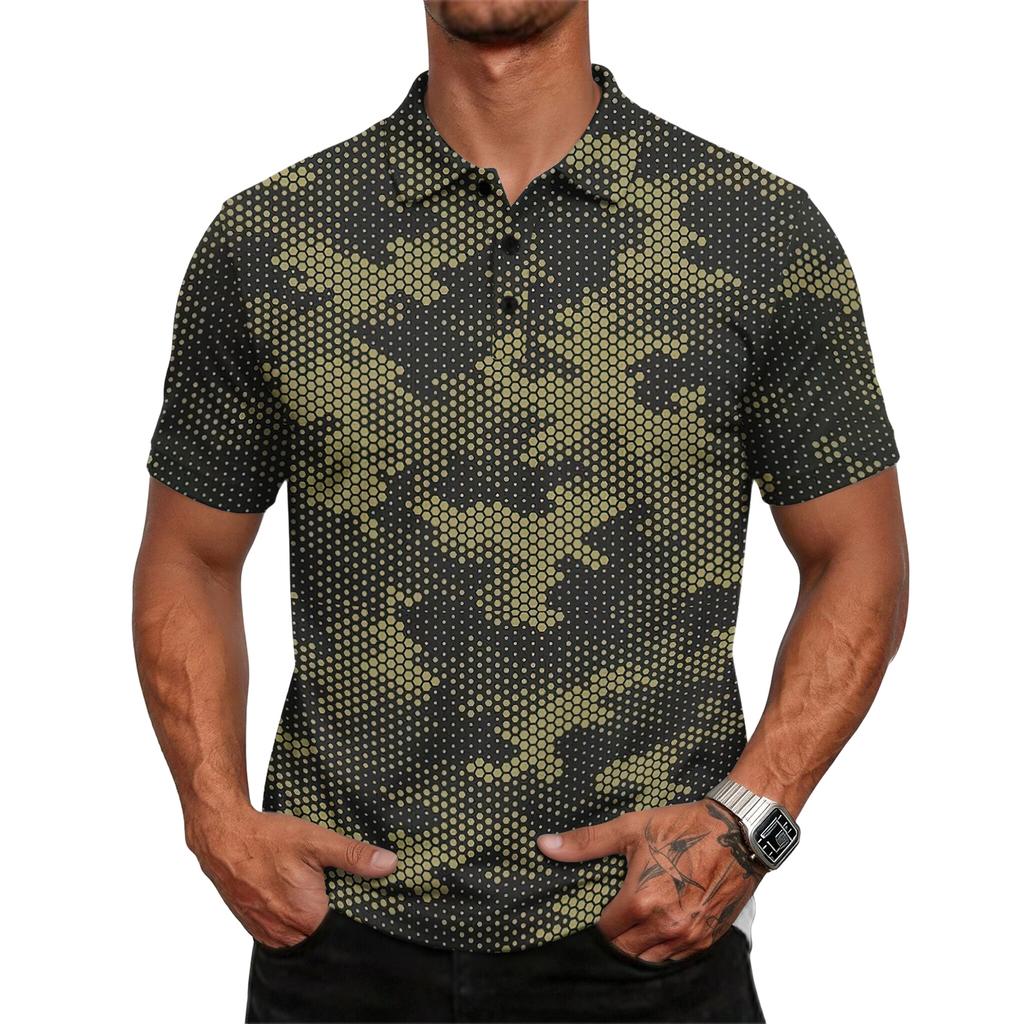 Men’s Short Sleeve Polo Shirt with Camouflage Print Modern Fit Lightweight Comfortable Material