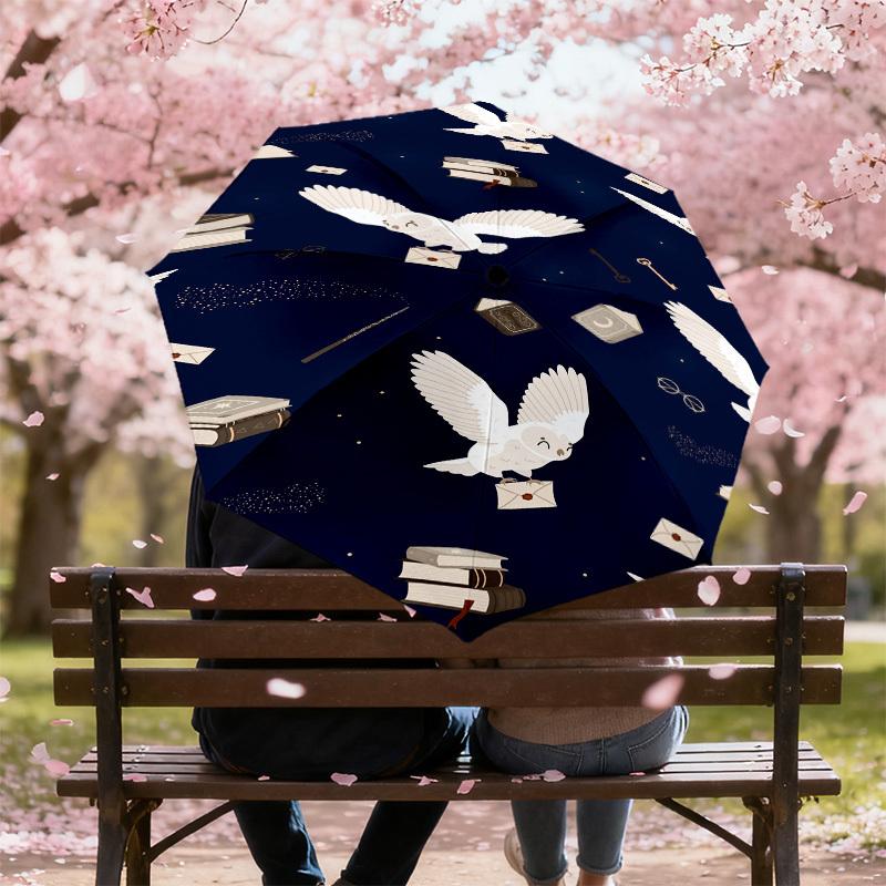 1PC Owl Books Umbrella-8-Rib Reinforced, Automatic Open, Lightweight & Durable, Cute Fashion Accessory for Outdoor, D2713