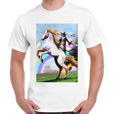 Verrückte Katze Einhorn Regenbogen Lustig Cool Männer Frauen Cooles Geschenk Unisex T-Shirt 2708