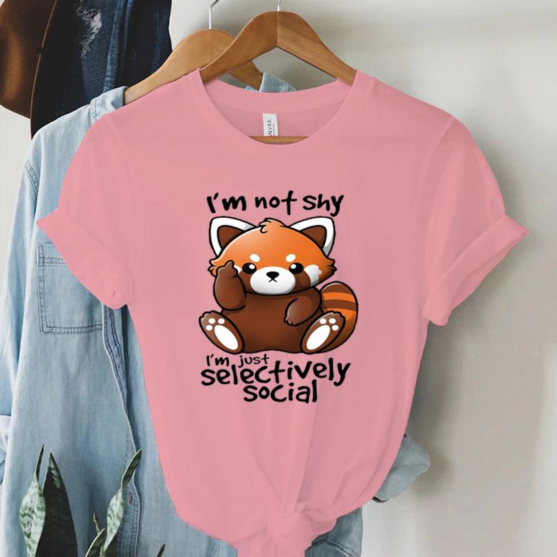 Print Trend Style TShirt Im Not Shy Im Just Selectively Social Womens Cute Panda Oversized T Shirt for Women Y2k Clothing