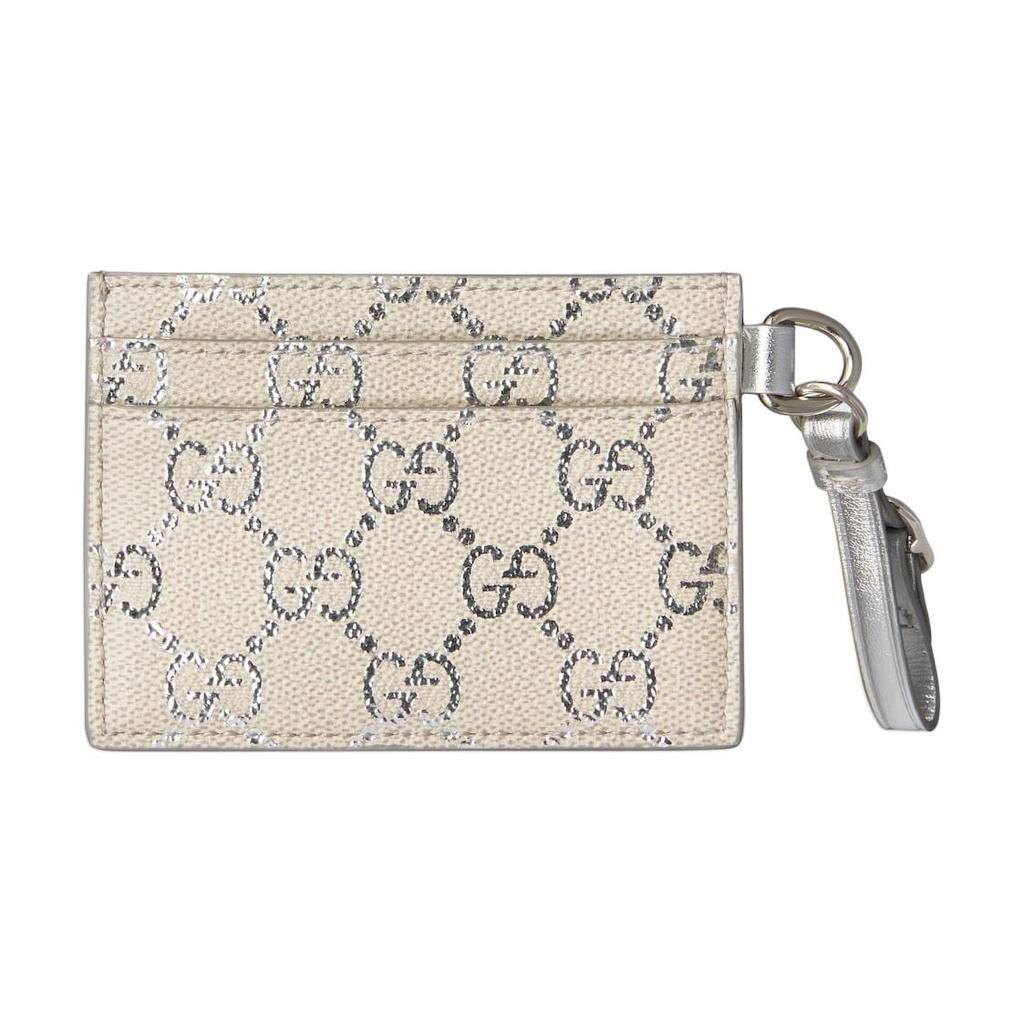 GUCCI GG Emblem Coated Textile, Leather Card Holder Regular Women's Light Beige & Silver 819121-FAFGH-8741