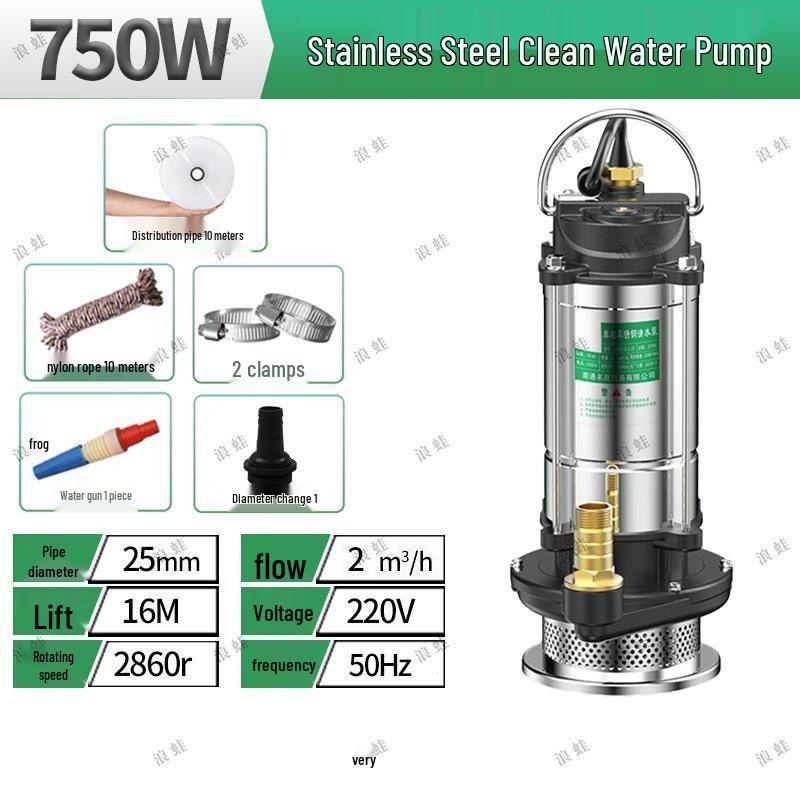 Pompe à eau submersible domestique haute puissance en acier inoxydable 220V pour usage agricole et d'eaux usées