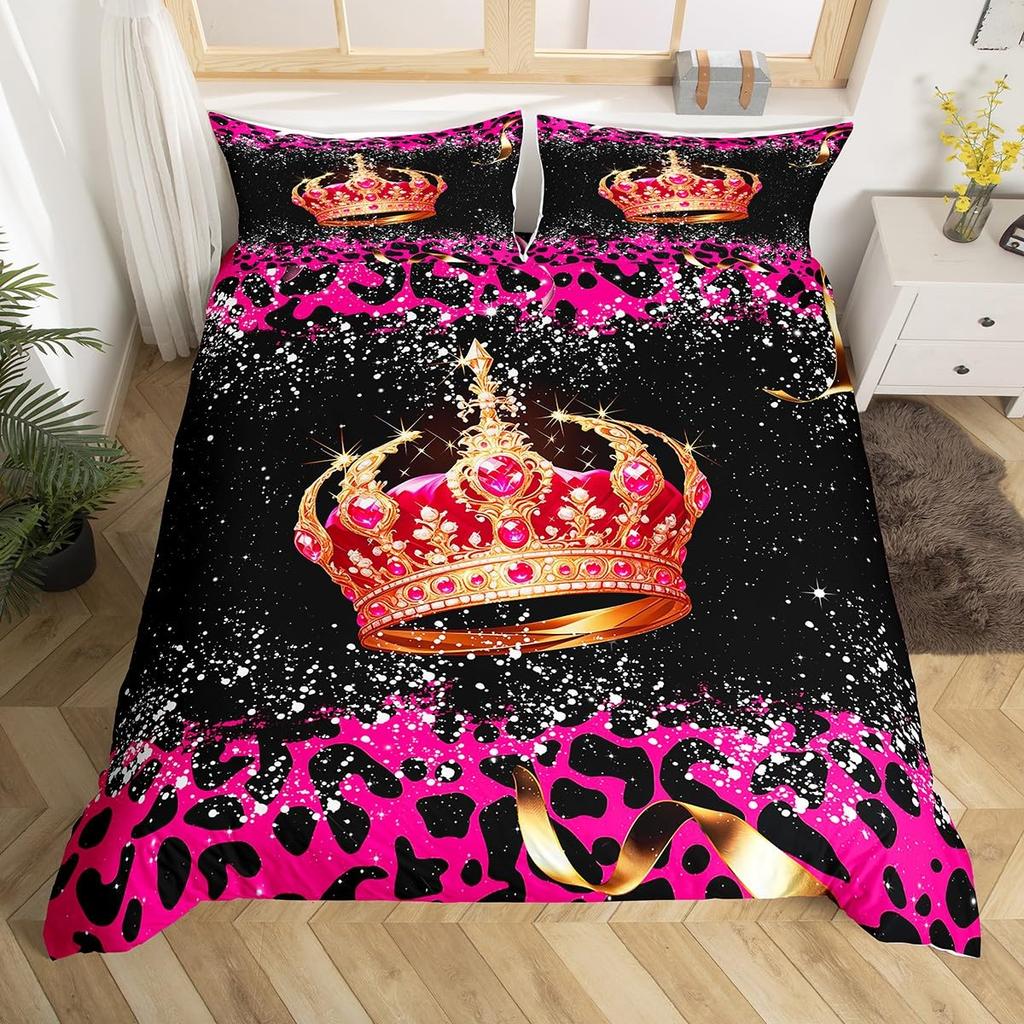 Crown Duvet Cover Sets for Teens Adults Queen Quilt Covers Lightweight Down Room Decor 2 Pillowcases 1 Duvet Cover No Comforter