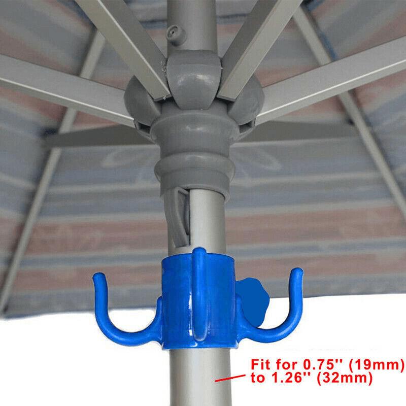 1 Beach Umbrella Hook with 4 Pins - Ideal for camping, travel, and pool use - Easily hang towels and bags.