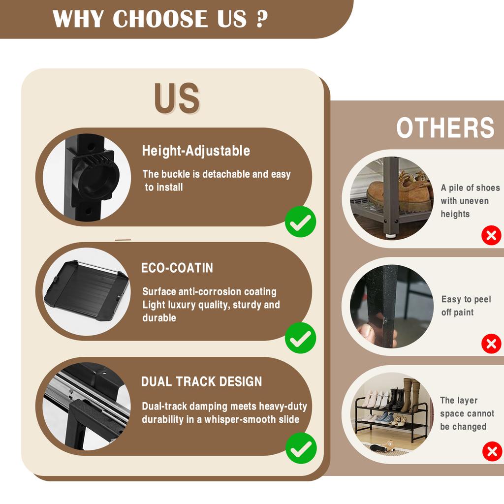 4 Tier Multi-Functional pull-out Shoe Cabinet Suitable for Entryway and corridors Adjustable Height Retractable Metal Stackable