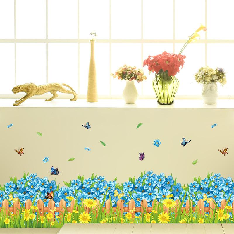 Blue Flowers Self Adhesive Wall Border Sticker for Corner and Kickboard, Decoration for Hallway Living Room Kitchen Entrance, Peel and Stick Wallpaper