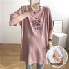 Korean Maternity Nursing T-Shirt: Loose, Mid-Length, Short-Sleeved, Round Neck, Summer Top for Pregnant Women.