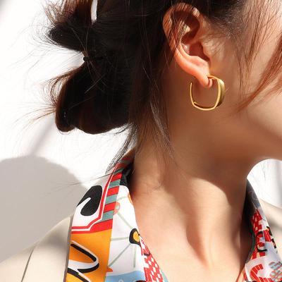 Minimalist Retro Geometric Earrings for Women - Hong Kong Style, Christmas Autumn/Winter, 18K Gold Plated Titanium Steel