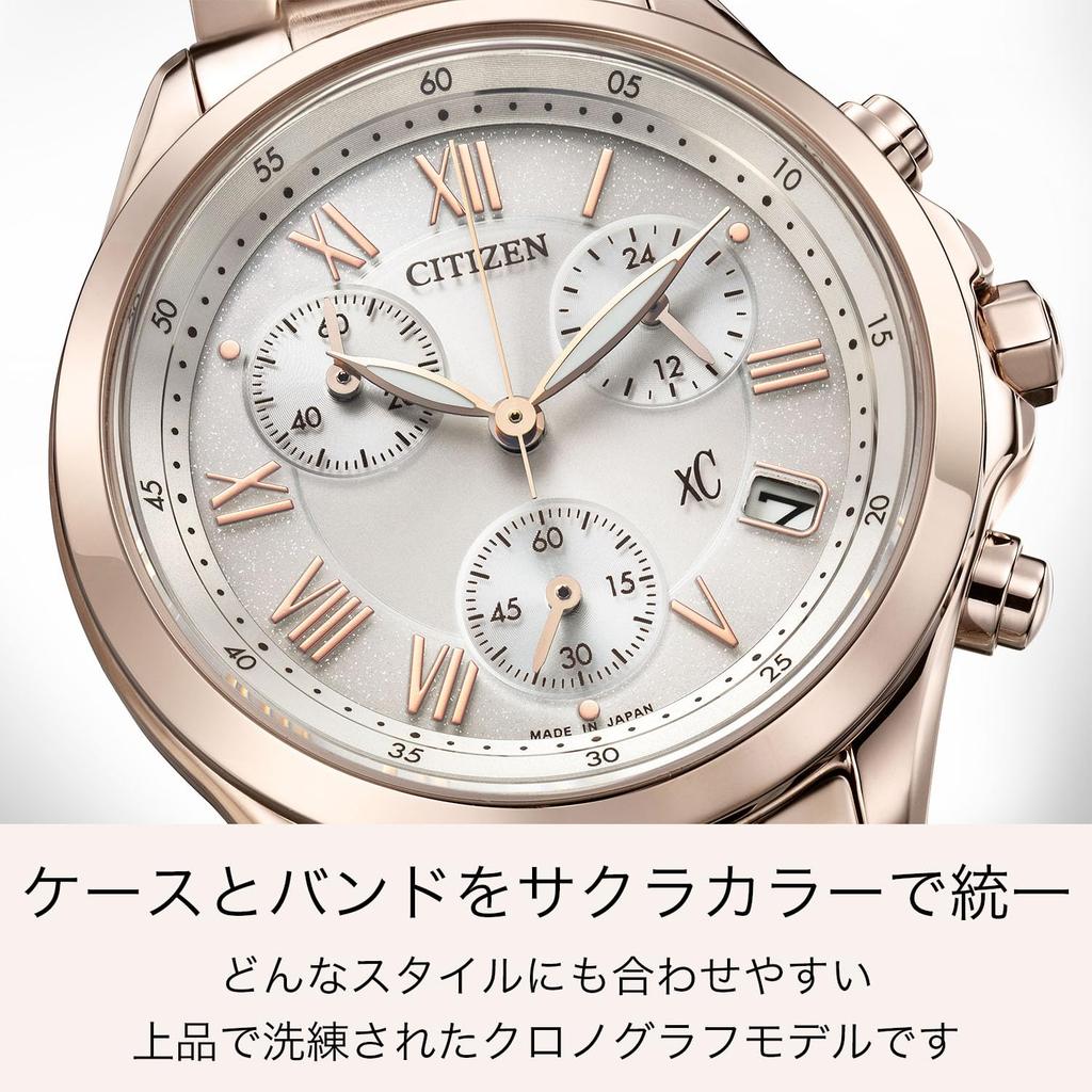 Citizen XC Chronograph Cherry Blossom White Pink Date Second Made in Watch, Waterproof, Solar-Powered Eco-Drive, Color, White, Gold, Gold, Business,